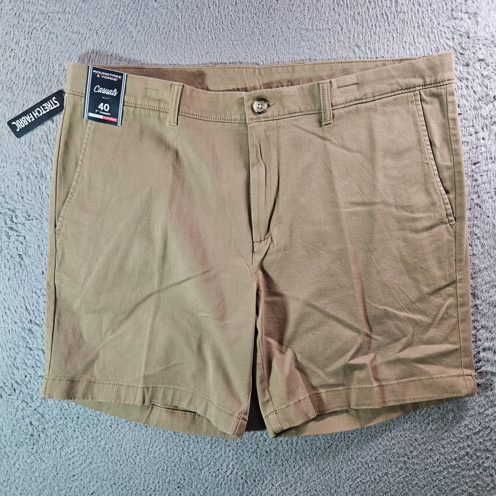NWT Roundtree & Yorke Casuals Shorts Men 40 x‎ 7" Straight Stretch Light Brown